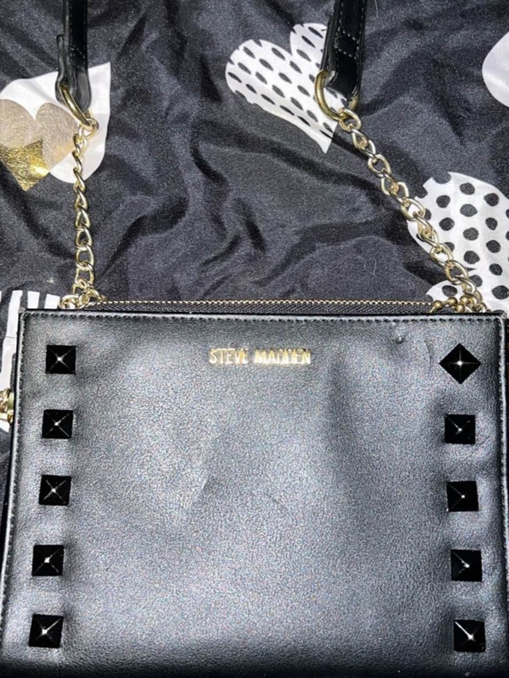 Steve Madden Black Faux Leather Studded Chain Crossbody